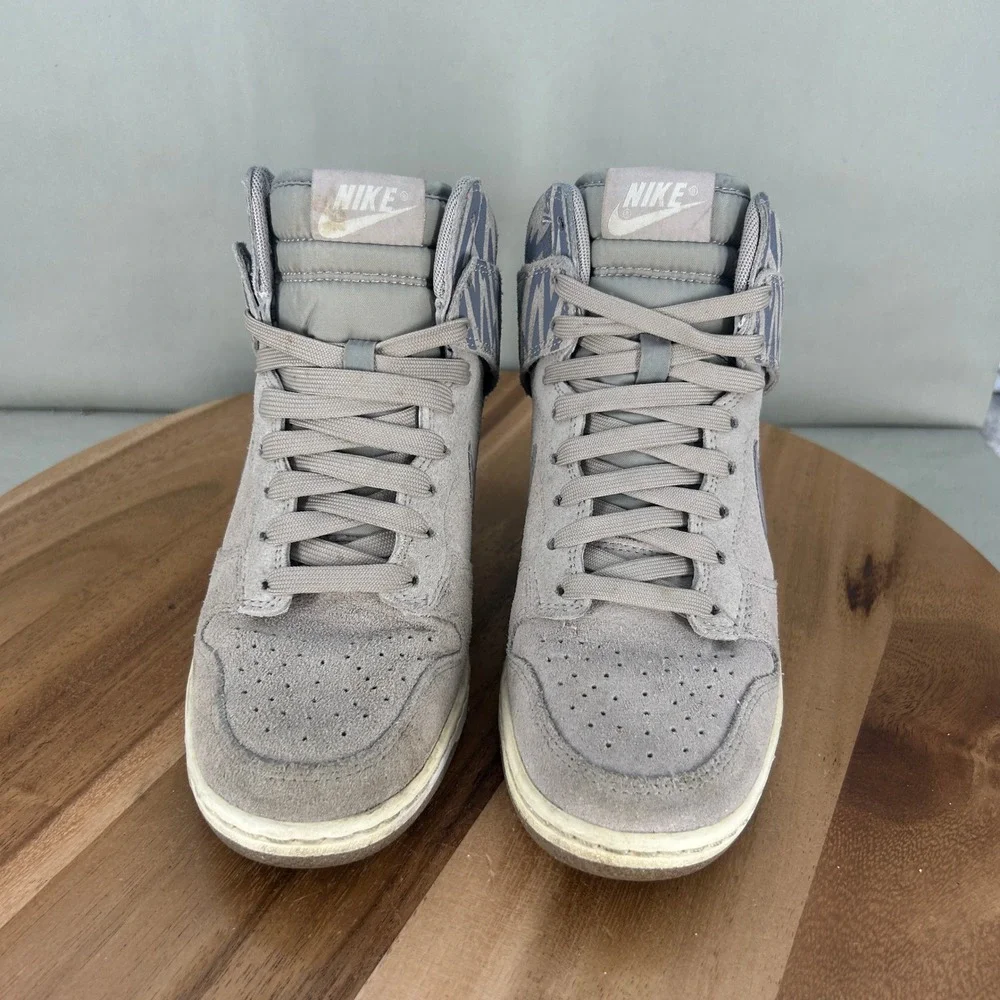 Nike Dunk Sky Hi Grey Suede Zig Zag Wedge Sneakers 543258-003 Womens Size 6.5